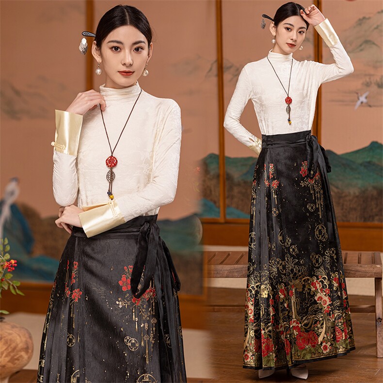 芷墨新款复古新中式春季通勤套装显瘦改良设计感衬衫马面裙两件套，女装套装/套裙，芷墨服饰