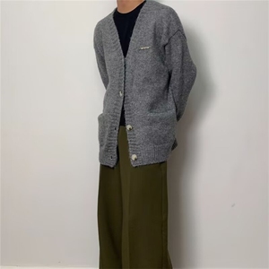 2025新款男士毛衣针织开衫日系休闲v领系扣毛衫外套宽松图片