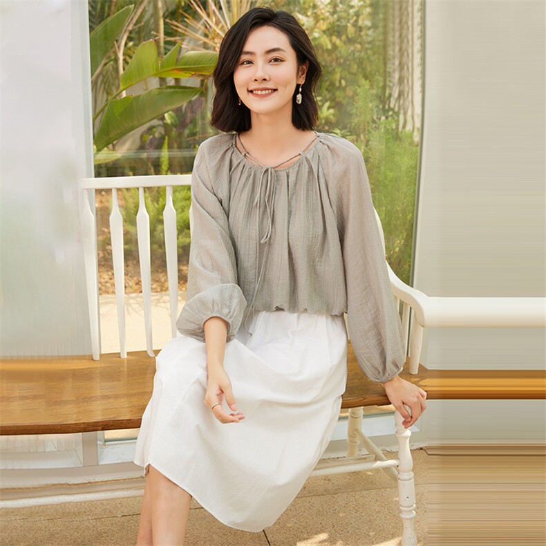 时尚百搭黑色天丝锦纶女装衬衫舒适透气显瘦长袖上衣,女装衬衫,澳冬特羊绒