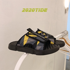 ins网红个性魔术贴拖鞋男韩版室外厚底一字拖鞋B253-T005图片