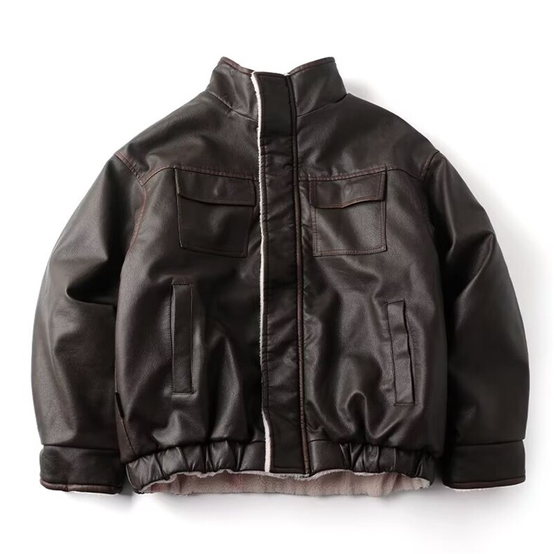 美式潮牌做旧羊羔毛皮衣棉服男女款工装飞行员皮衣外套TT187P125,男装皮衣,星座1013-5