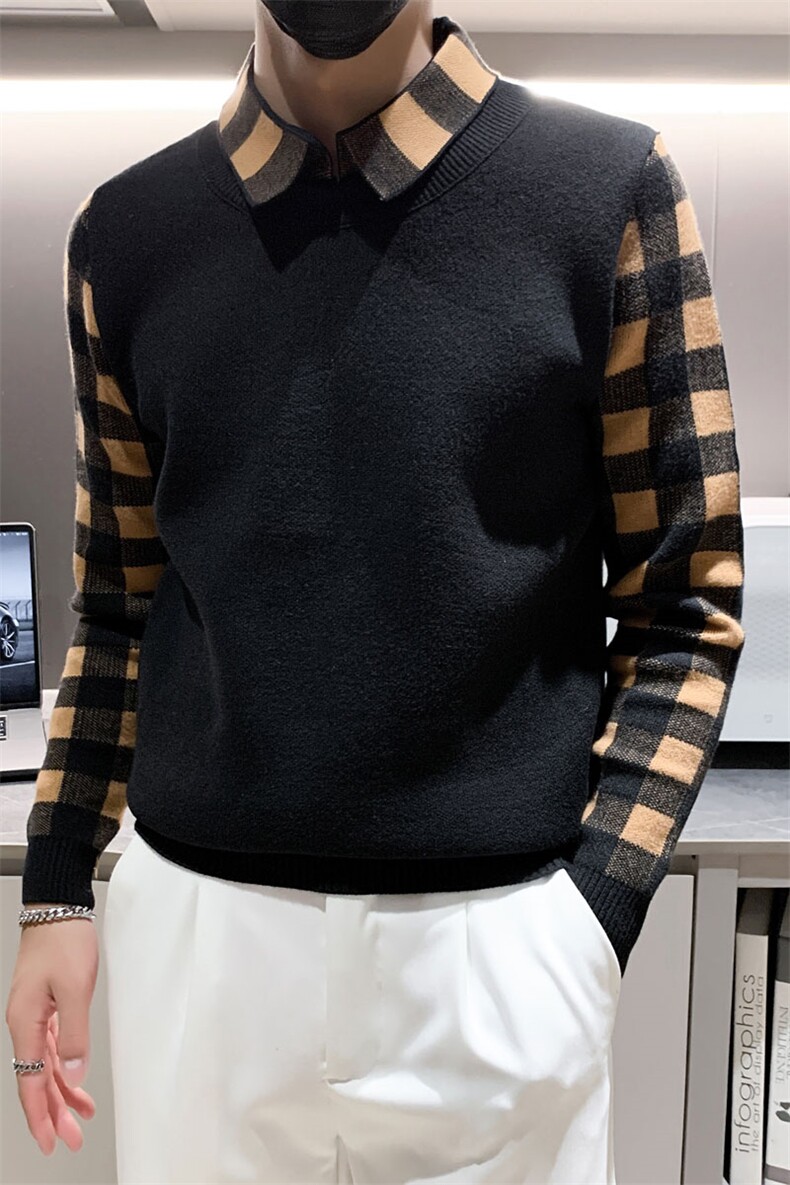 301A-1/M65/P75控95店主风秋冬新款小伙加厚假二件针织毛衣男,男装针织衫/毛衣,星座301A-1