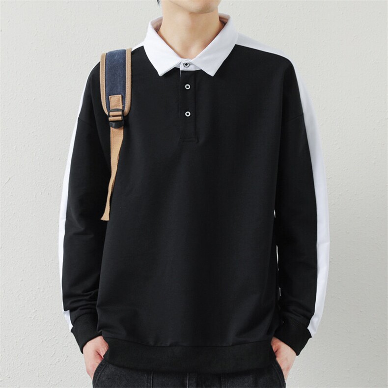 高品质日系翻领拼接长袖POLO衫男士潮款百搭卫衣男PL01-P46,男装卫衣,星座1204