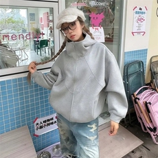 抖音得物高品质二开26春装美式高街重磅结构高领连帽卫衣外套W62，女装短外套，电商A486
