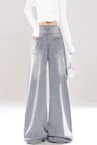 蝴蝶结刺绣直筒牛仔裤女2025新款小众宽松显瘦阔腿裤潮-网图图片