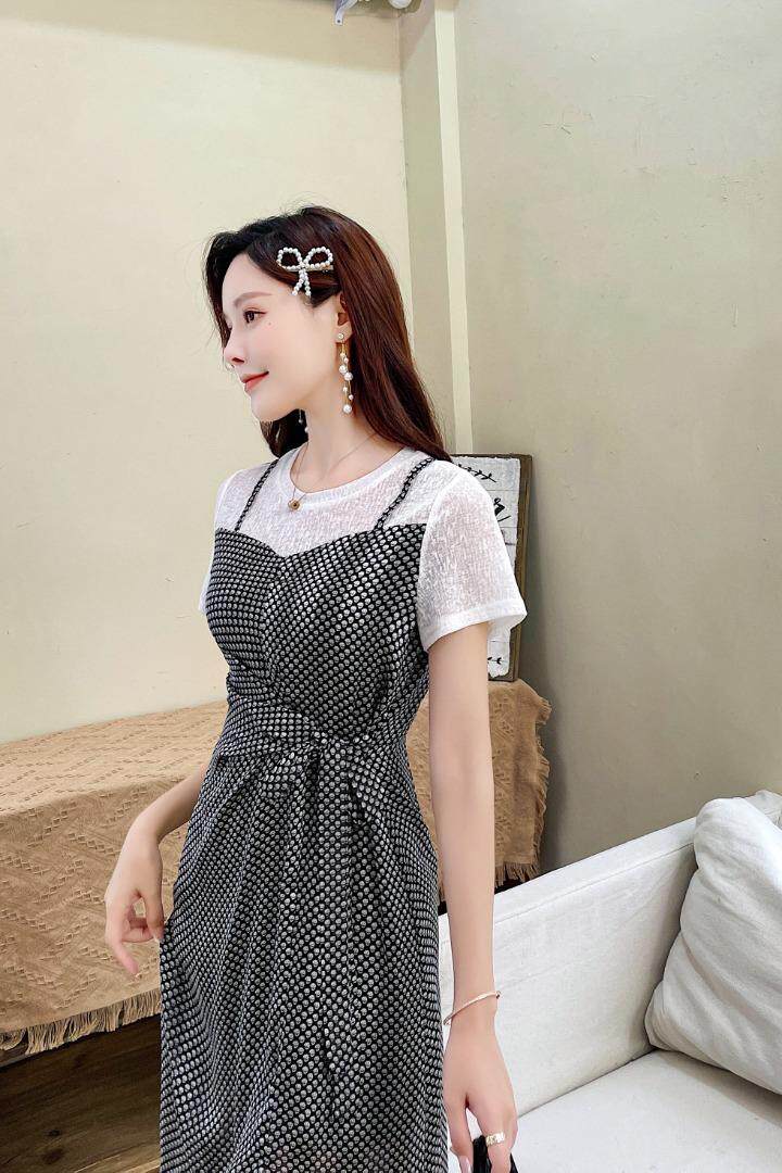 拼接连衣裙！气质！，女装连衣裙，布丁花