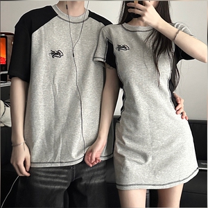 C307女P60男P452024男运动复古T恤连衣裙高腰显瘦A字裙情侣装