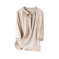 老敏哥【优雅从容】100重磅百搭飘带立领桑蚕丝双绉真丝上衣女，女装衬衫，阿舍尔精品