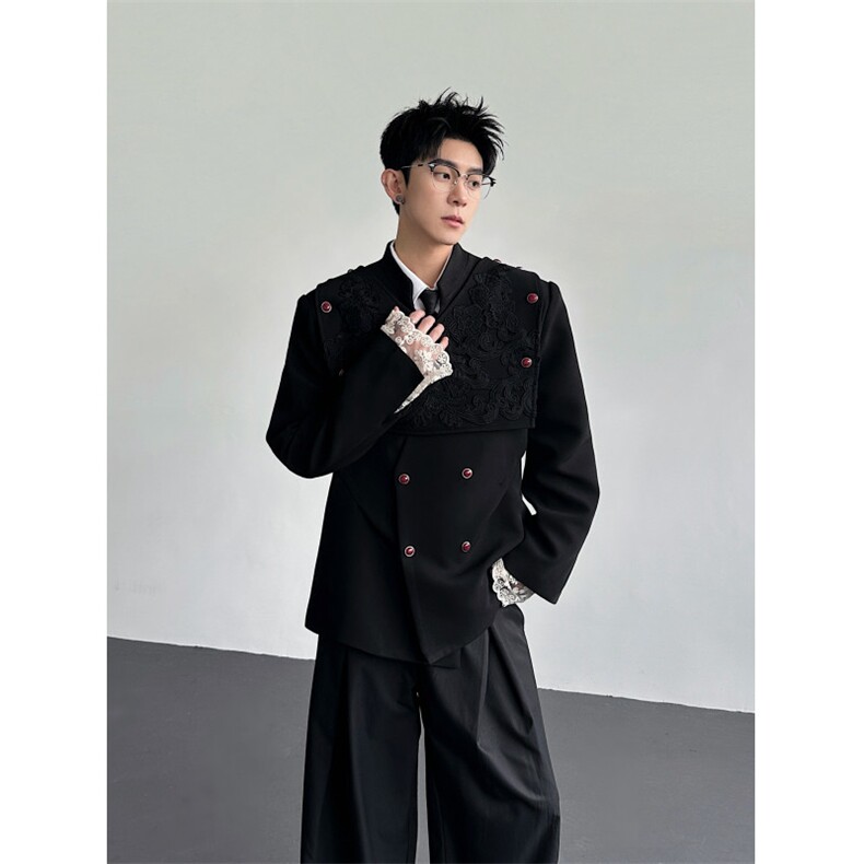 26春夏男士宫廷复古刺绣宝石纽扣蕾丝拼接礼服西装xz192-p178,男装西服套装,电商B288