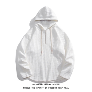 wassup happy白色连帽卫衣男春秋季潮牌高级感休闲外套宽松上衣服图片