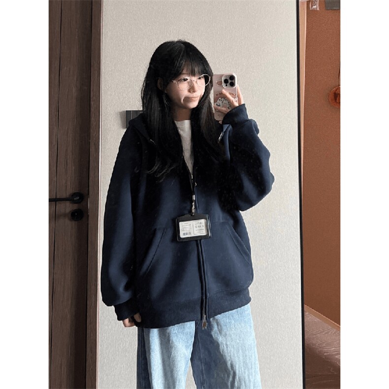 抖音得物品质二开26春装男女美式高街结构双拉链开衫卫衣外套图片