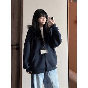 抖音得物品质二开26春装男女美式高街结构双拉链开衫卫衣外套图片