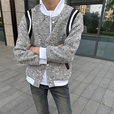 小香风针织开衫卫衣男款连帽重磅春秋条纹设计感美式复古夹克外套，男装夹克，四季星座505
