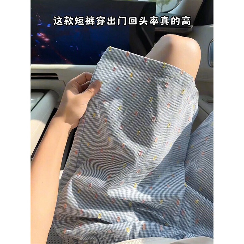 波点编织蓝色短裤5X2062-TP2039夏季沙滩裤慵懒格子五分裤,男装牛仔裤,电商A102