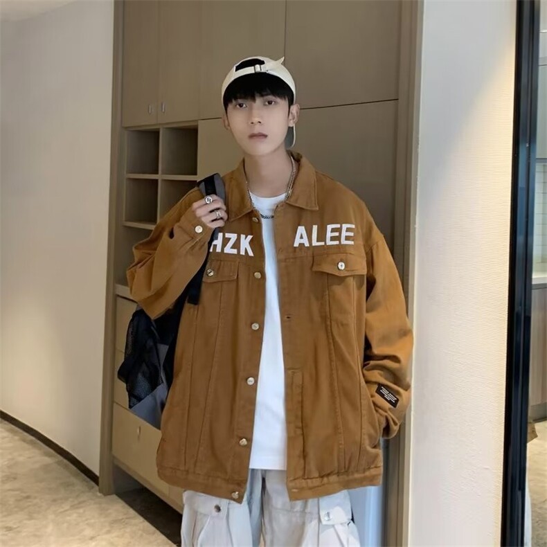 美式高街牛仔外套男士韩版潮流宽松字母2024秋冬ins夹克W6015-P60，男装工装外套，星座412-3