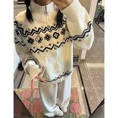 美式宽松慵懒开衫毛衣男女冬季2025新款费尔岛花瓣针织外套上衣，男装针织衫/毛衣，星座601-1