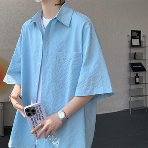 8XL-M泡泡纱盐缩肌理短袖衬衫男夏季冰丝外套防晒衬衣DC28011P36图片