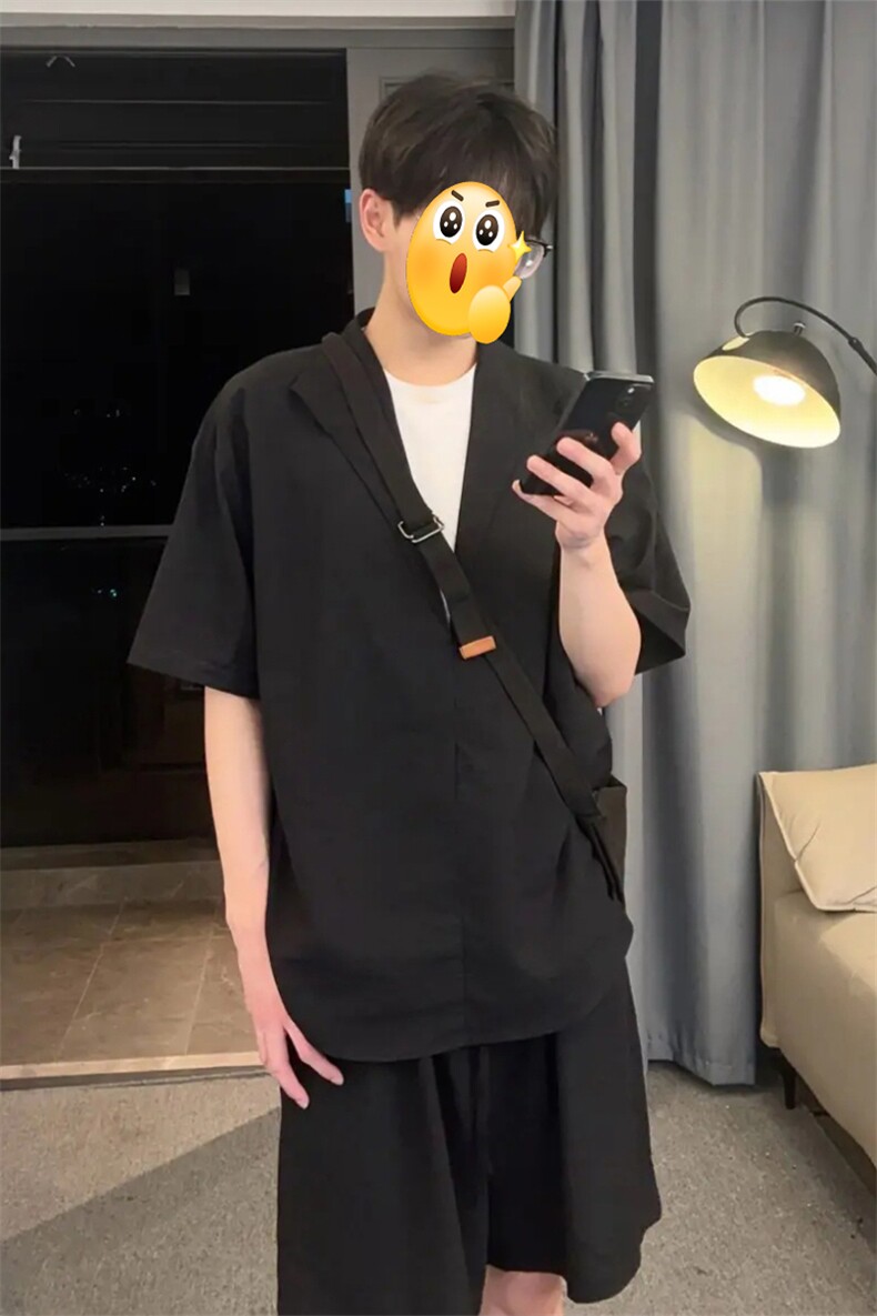 (网图慎用）特批P58无差价假两件大码亚麻休闲两件套装男TZ5355,男装休闲套装,电商A001-1
