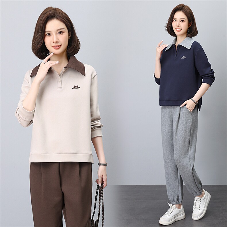 运动休闲套装女2024秋装新款时尚妈妈洋气大码休闲卫衣两件套,女装套装/套裙,悦见她