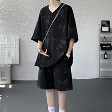 TZ786-特批55控98夏季新款扎染冰丝速干大码短袖短裤T恤套装，男装牛仔裤，电商A059