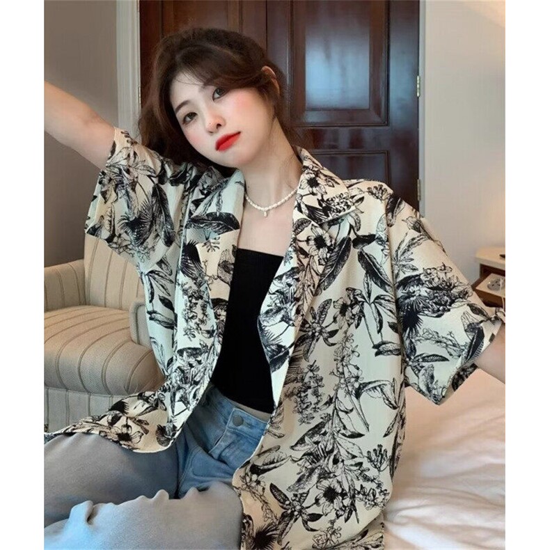 休闲短袖花衬衫女短款夏季小众设计感独特港风复古上衣潮C209,男装T恤,星座1116A（原606A-3）