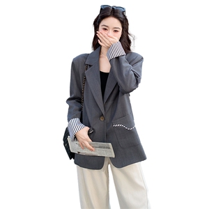28081-7708-P145-K218春装新款灰色休闲百搭设计感西装外套图片