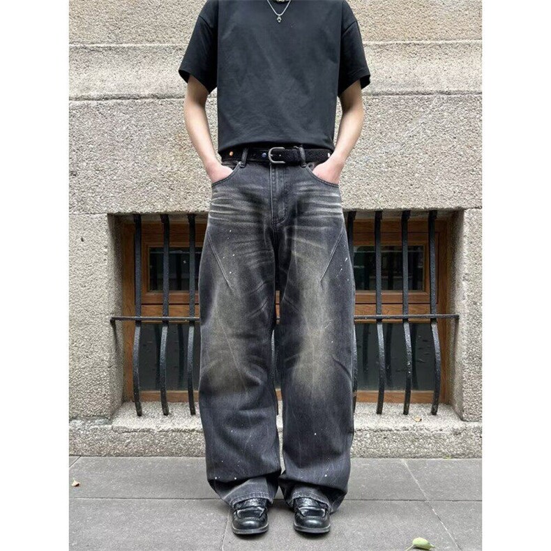 W9667-P58网图现货美式重工水洗泼墨破坏直筒牛仔裤,男装牛仔裤,星座1608-2