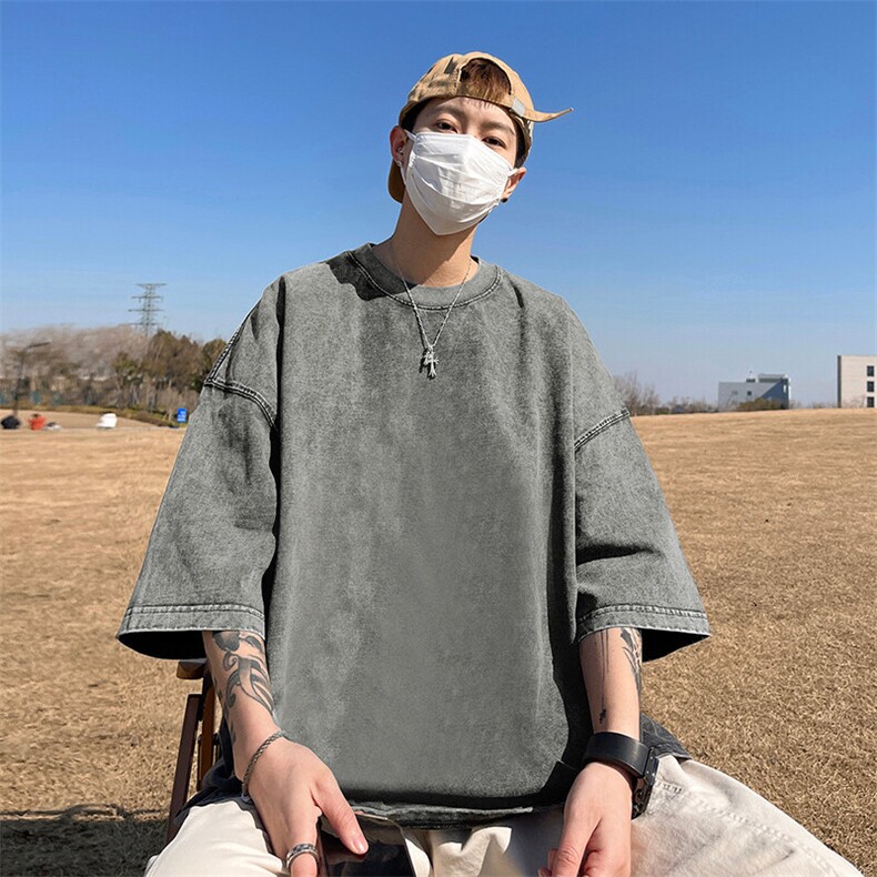 直播得物品质二开240克重磅纯棉水洗纯色光版T恤SX09支持独立包装,男装T恤,电商A486