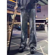 美式高街vibe提花牛仔裤男秋季潮牌水洗直筒休闲裤宽松痞帅微喇裤，男装牛仔裤，星座506A