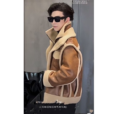 冬季美式机车美拉德复古皮毛一体夹克棉服外套男M137-P165(网图），男装夹克，电商B267