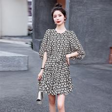 2025新款夏季格子雪纺连衣裙女小个子a字裙短裙气质显瘦宽松裙子，女装连衣裙，贵人树