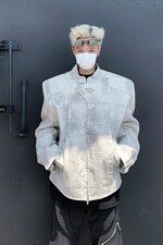 秋季新款港风美式原版PU皮喷墨工艺有垫肩立领夹克男JK1387-P80，男装夹克，星座313A(原308A-2)