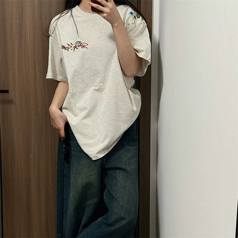 万针全刺绣工艺抖音得物高品质260克重磅纯棉双纱美式高街短袖T恤,男装T恤,电商A486-1