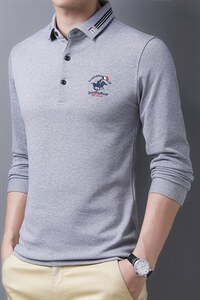 中年翻领t恤男士长袖POLO衫春秋季2023新款商务休闲上衣打底衫图片