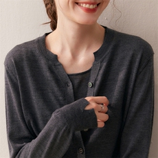 精纺100%精纺羊毛开衫女纯色圆领长袖毛衣2025新款针织外套，女装针织衫/毛衣，朵沐纯羊绒