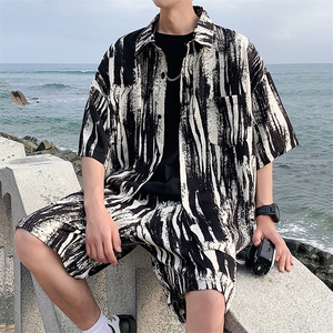 特批P45无差价夏新设计感小众短袖衬衫短裤男新中式休闲套装TZ081图片