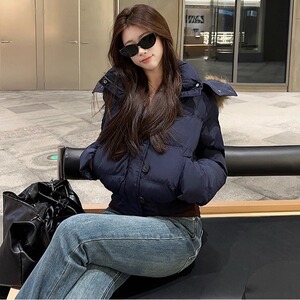 大毛领连帽棉衣外套女装秋季加厚保暖派克服短款显瘦面包棉服棉袄图片