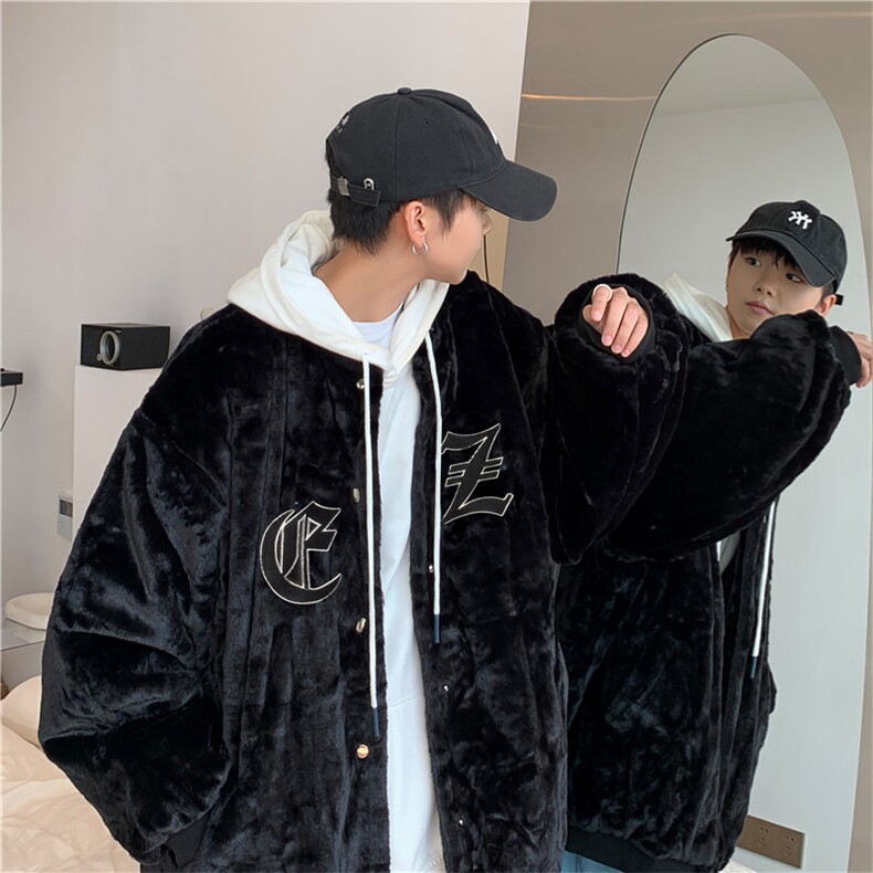 复古刺绣棒球服男秋冬季加厚羊羔毛外套加绒痞帅夹克W2257-P58,男装夹克,星座512-2