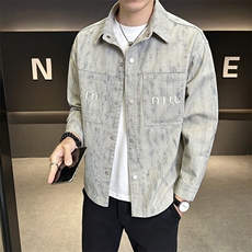 夹克字母刺绣牛仔衬衫翻领牛仔男外套A329-N9536-P105，男装夹克，电商A329