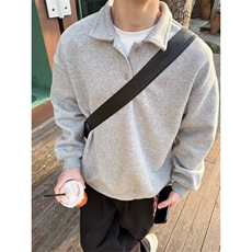 1506-1/QW190R0/P44翻领灰色卫衣宽松百搭休闲POLO衫套头上衣简约，男装Polo衫，星座1506