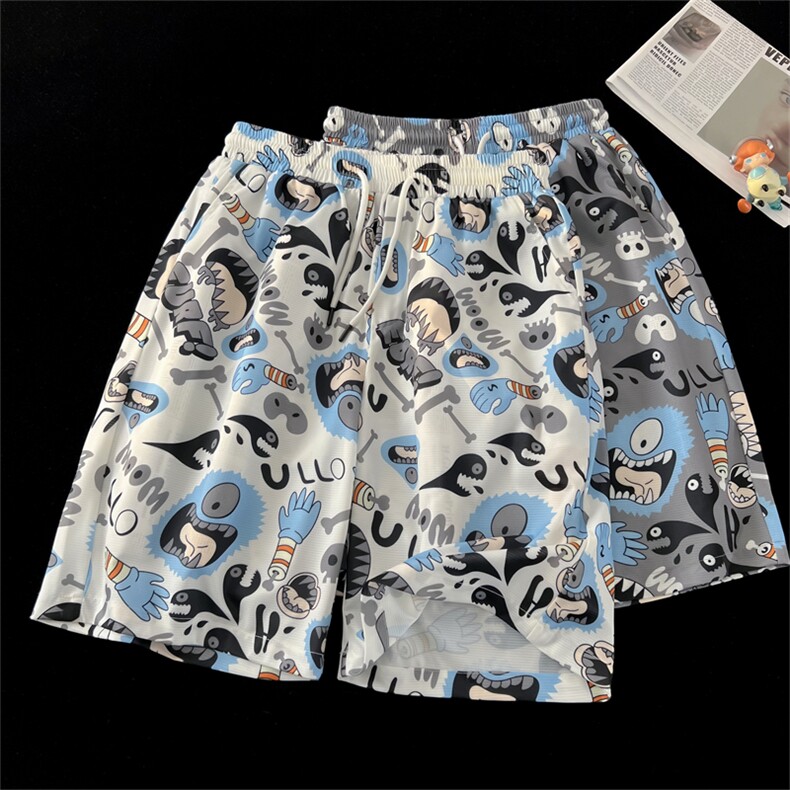 新款上市夏季短裤小妖怪潮流印花时尚宽松休闲裤子K22366-P30图片