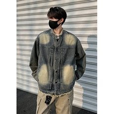 复古泥染做旧毛边牛仔外套男春秋季小众水洗宽松翻领夹克J3562，男装夹克，星座1116A-1（原606A）