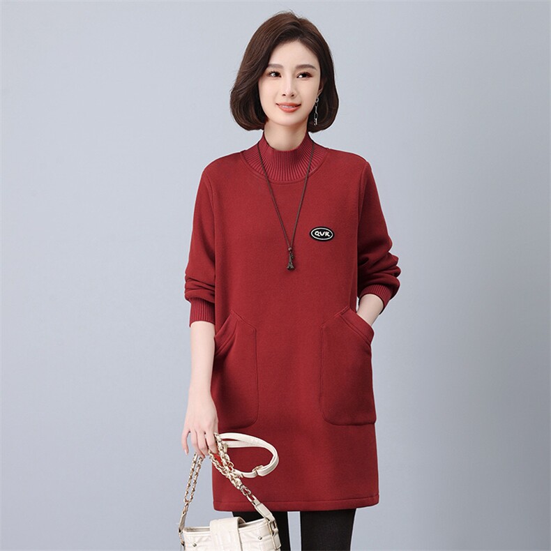 时尚加绒连衣裙女冬季新款宽松显瘦长袖针织衫气质百搭毛衣裙,女装连衣裙,鑫鑫格