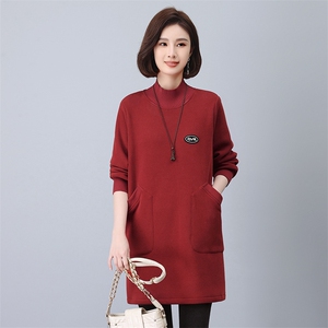 时尚加绒连衣裙女冬季新款宽松显瘦长袖针织衫气质百搭毛衣裙图片