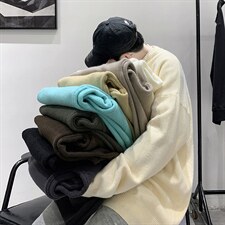 2025年男士针织圆领纯色打底宽松毛衣男A169M01P40，男装T恤，电商A169