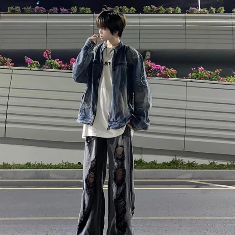 JK8936-P69美式复古水洗做旧拉链口袋牛仔外套男女潮流痞帅,男装工装外套,电商B323A