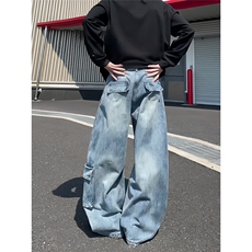 美式复古工装牛仔裤男款秋季潮牌痞帅高级感阔腿裤NA205-P58，男装牛仔裤，星座208-5