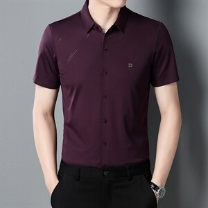 爸爸夏装短袖衬衫2023新款男士衬衣中年人上衣薄款夏季中老年男装，男装衬衫，电商B212（原钱塘6029）