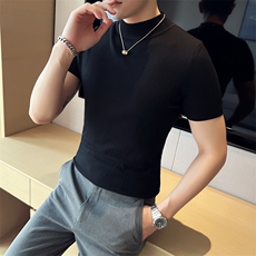 2024春夏款纯色修身半高领短袖针织毛衣打底衫男M03-p45M-4XL，男装针织衫/毛衣，电商D303