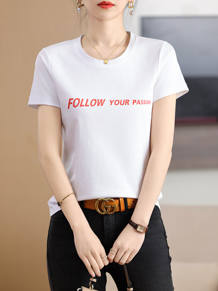 刺绣FOLLW艺术个性时尚舒适显瘦棉T,女装T恤,元素羊绒